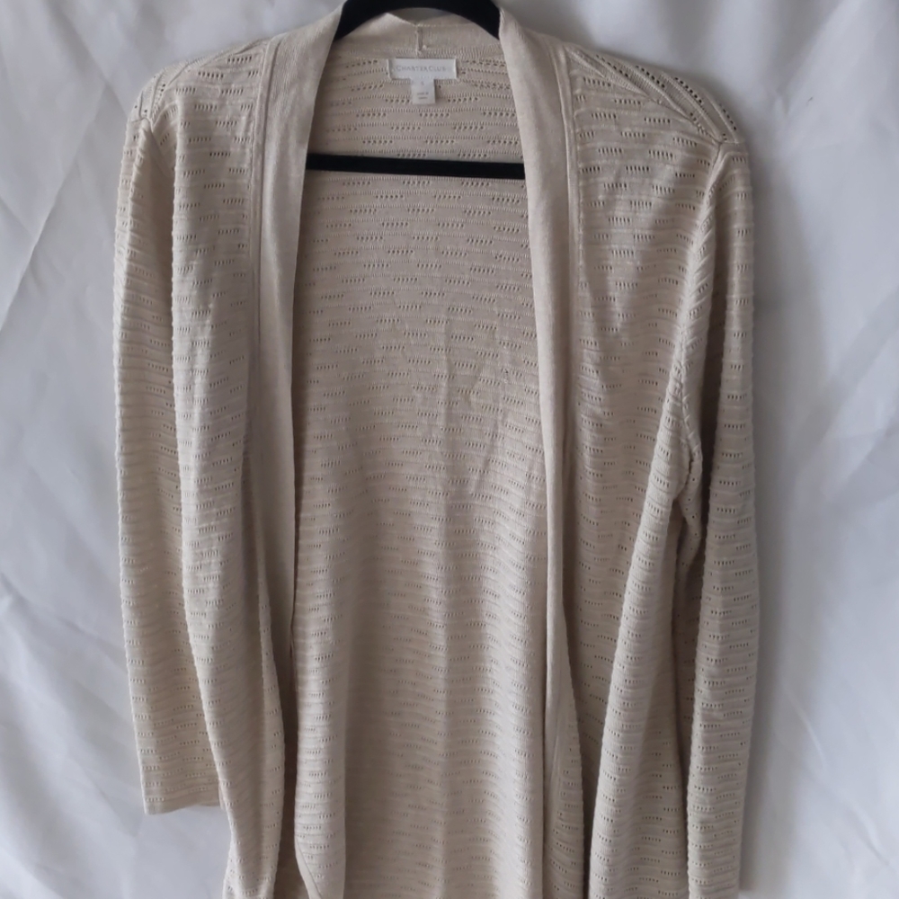 Charter club beige cream long cardigan size small
